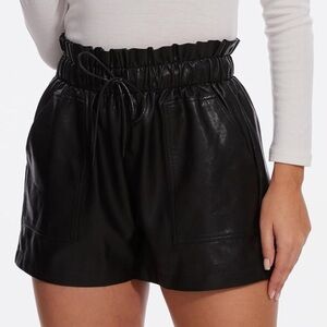 SCHHJZPJ High Waisted Wide Leg Paper Bag Black Faux Leather Shorts Size L